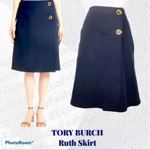 Tory Burch Ruth A-Line Skirt in Navy Blue Sz 0